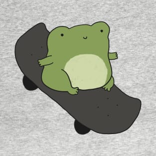 Cute Frog on Skateboard, Kawaii Cottagecore Aesthetic for Skateboarding Fans, Funny Chubby Skater Froge T-Shirt